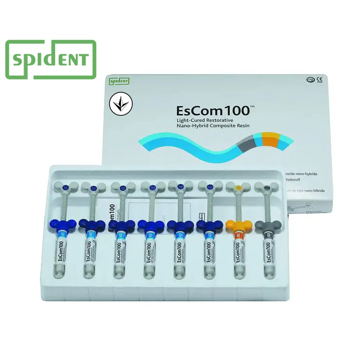 ЕсКом набор, (EsCom100 kit)  наногибридный светоотверждаемый материал (SPIDENT) НАБОР 8 шприцов