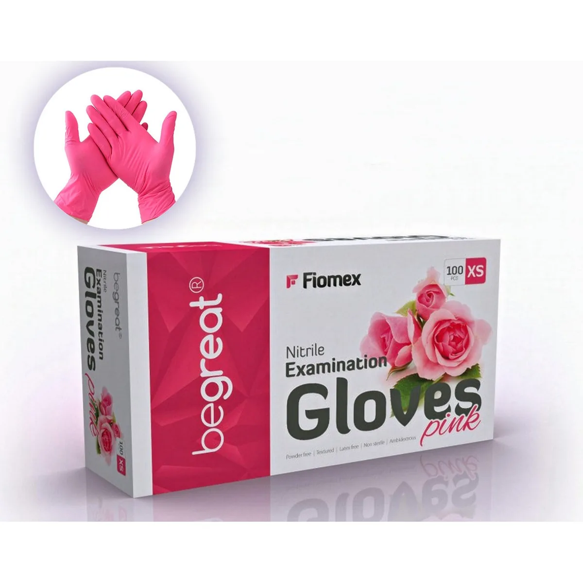 Рукавички BeGreat Pink, нітрилові, щільні, розмір S, BeGreat Nitrile Examenation Gloves (100 шт)