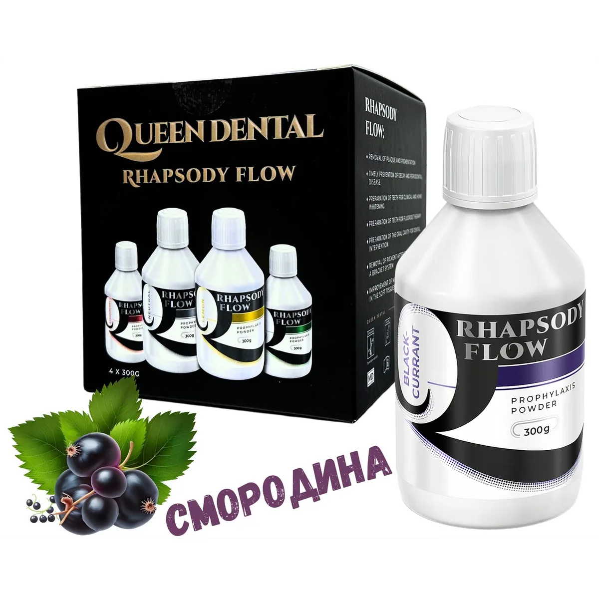 Сода RHAPSODY FLOW 300г (Рапсоді порошок) (Чорна смородина) Queen Dental, floweis, флоувейс