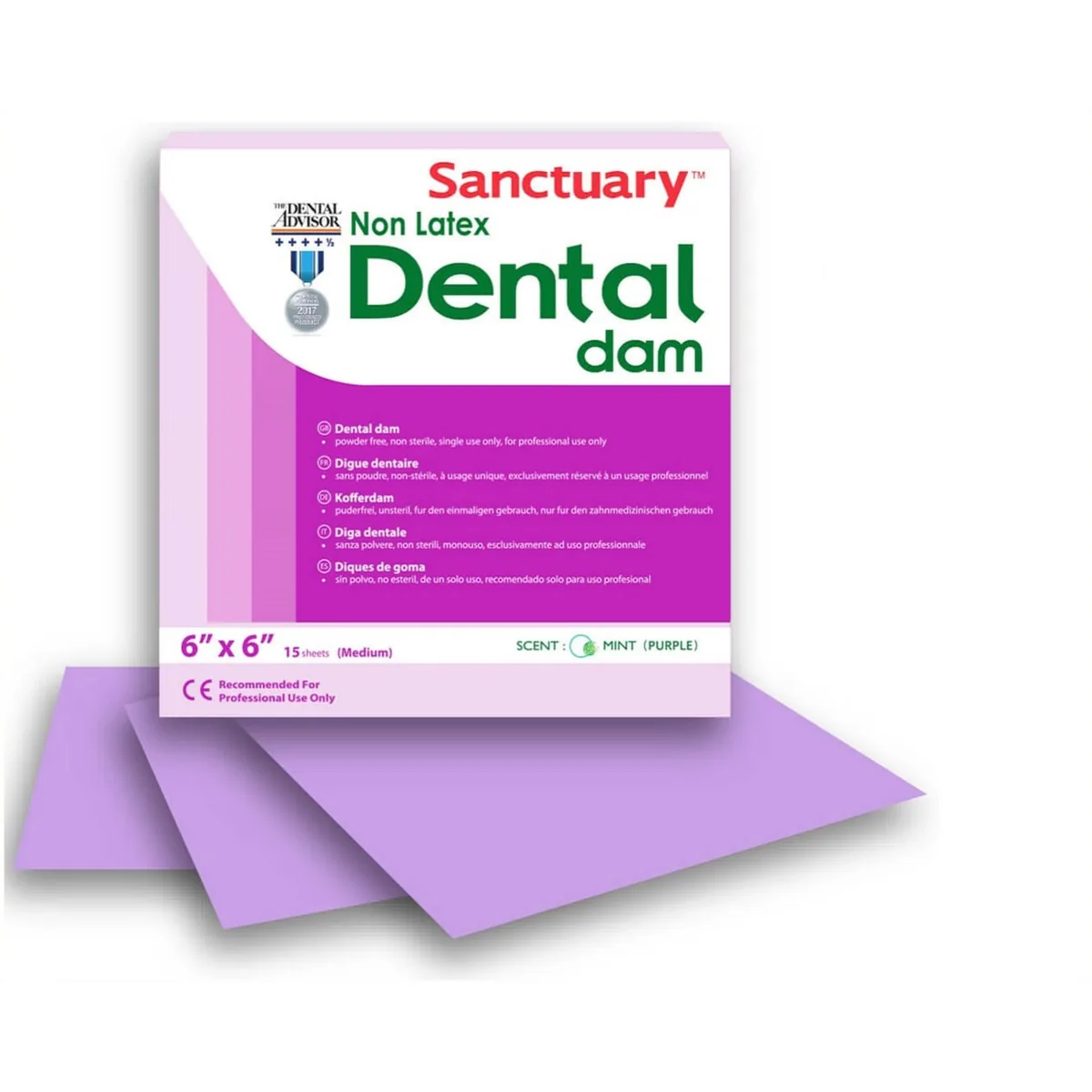 Безлатексні хустки SANCTUARY Non Latex (Dental Dam, Малайзія), з м'ятним ароматом, фіолетові гіпоалергенні