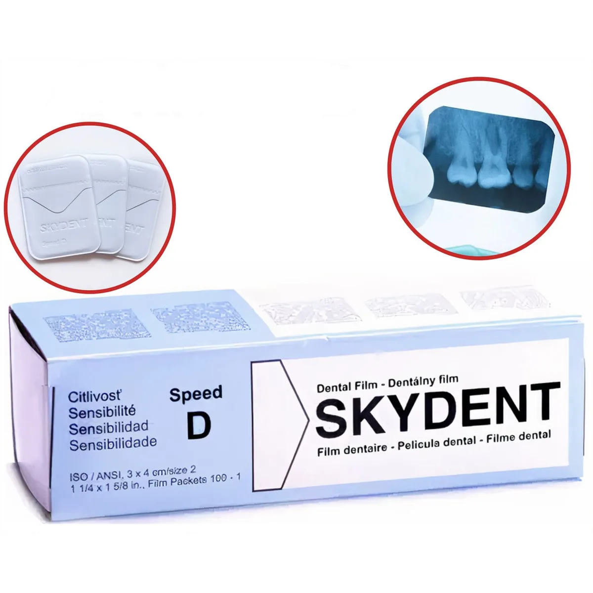 Плівка стоматологічна D-Speed 30.5 мм х 40.5 мм 150 аркушів Рентген плівка Skydent (скайдент)