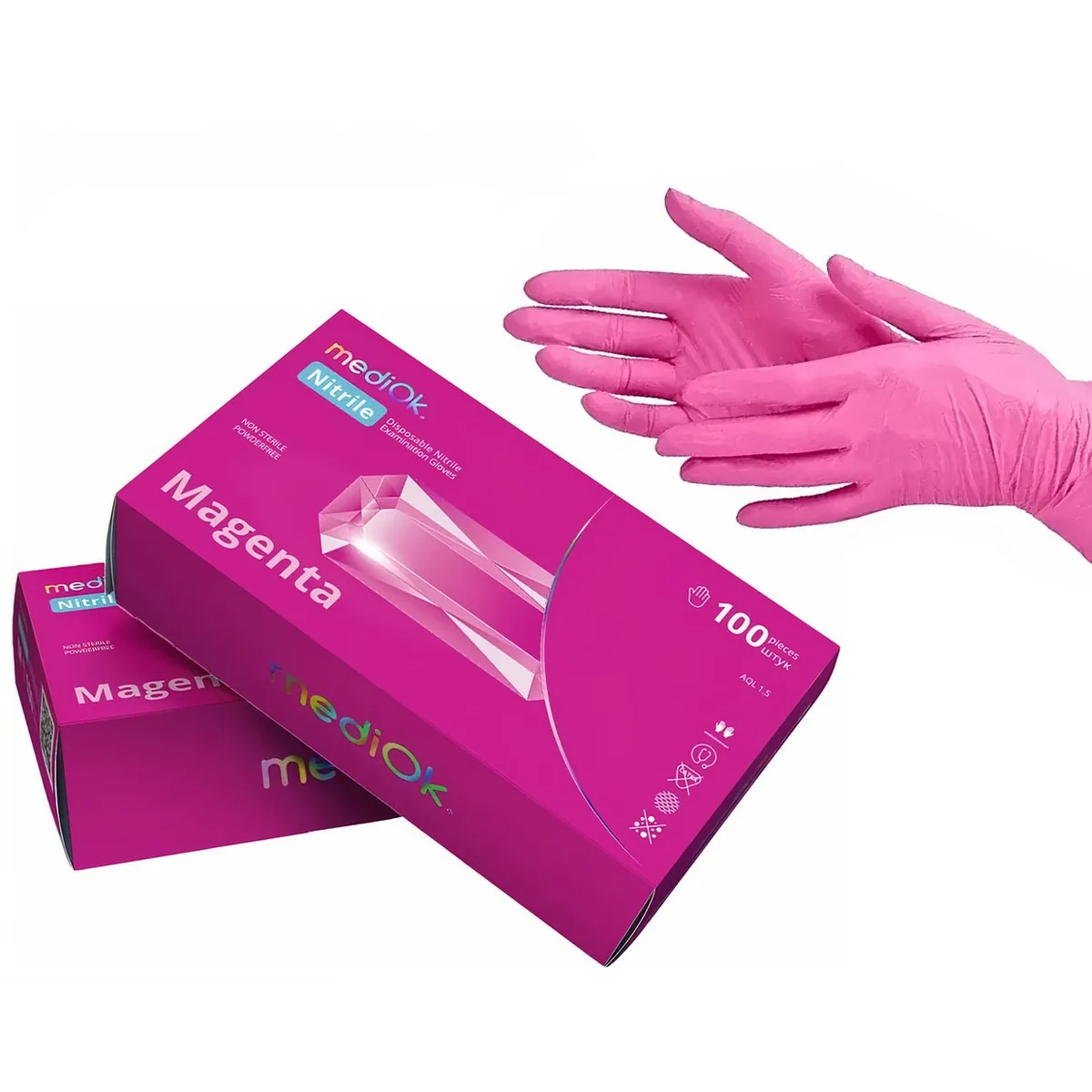 Рукавички нітрилові, рожеві, розмір XS, 100шт, MediOk Magenta (AMPri / Ампрі / Ампрі)