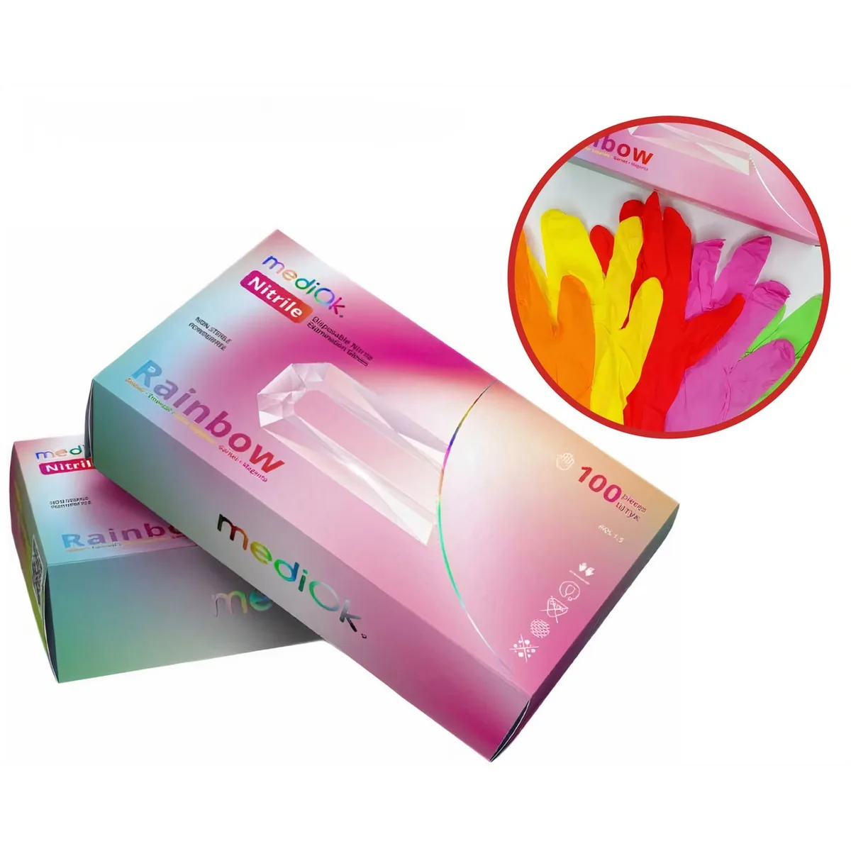 Рукавички нітрилові, асорті, розмір S, 100шт, MediOk Rainbow (AMPri / Ампрі / Ампрі)