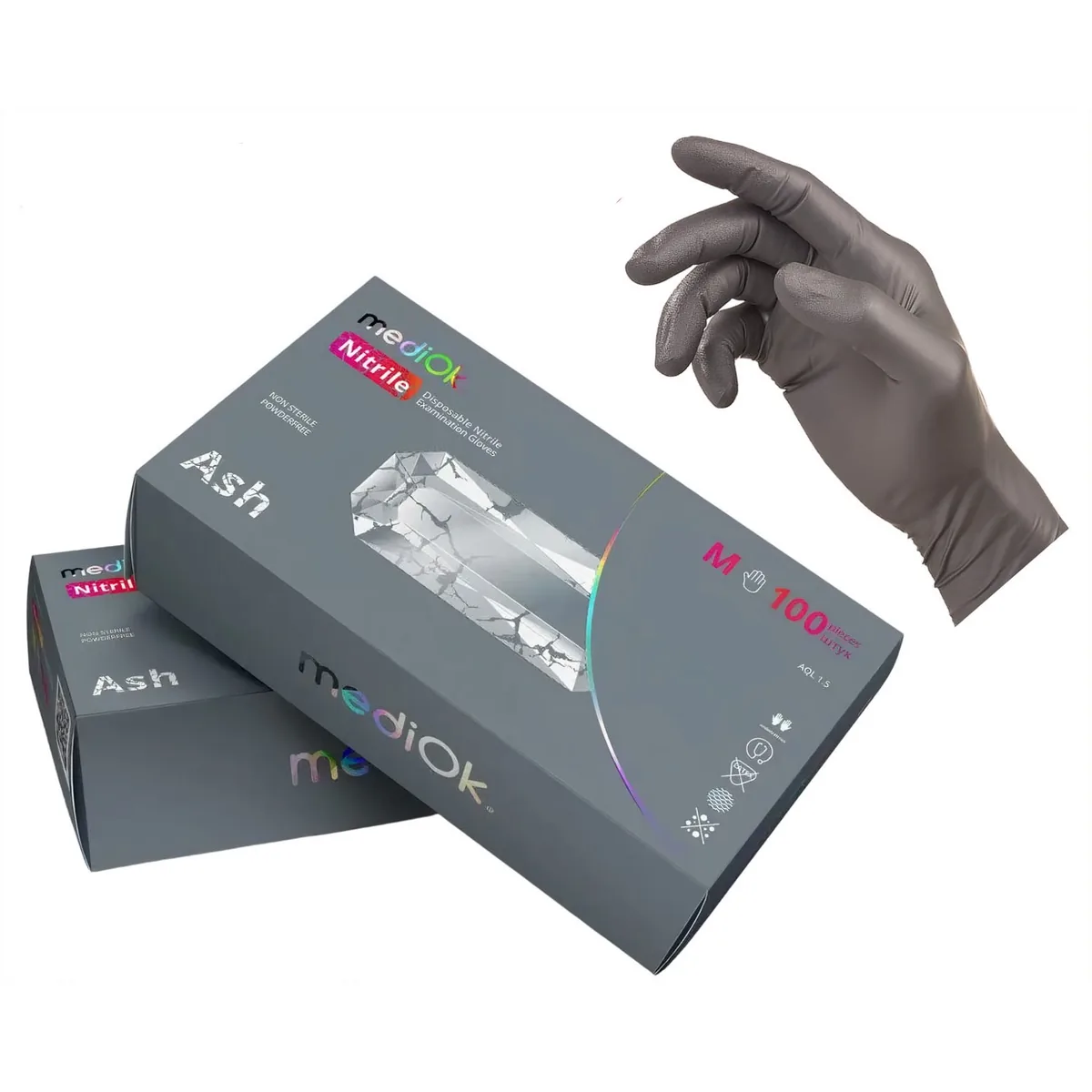 Рукавички нітрилові MediOk Ash (Еш), сірі, розмір XS, 100 шт. (AMPri)