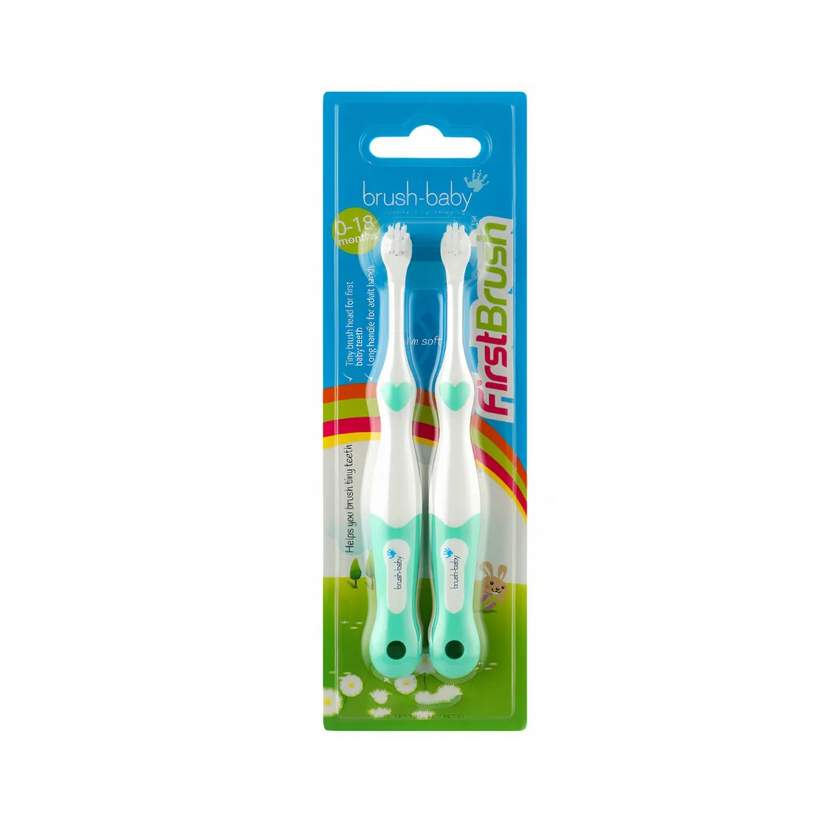 Дитяча зубна щітка FirstBrush 2шт., колір: зелена, (0-18 міс.) Brushbaby Ltd.