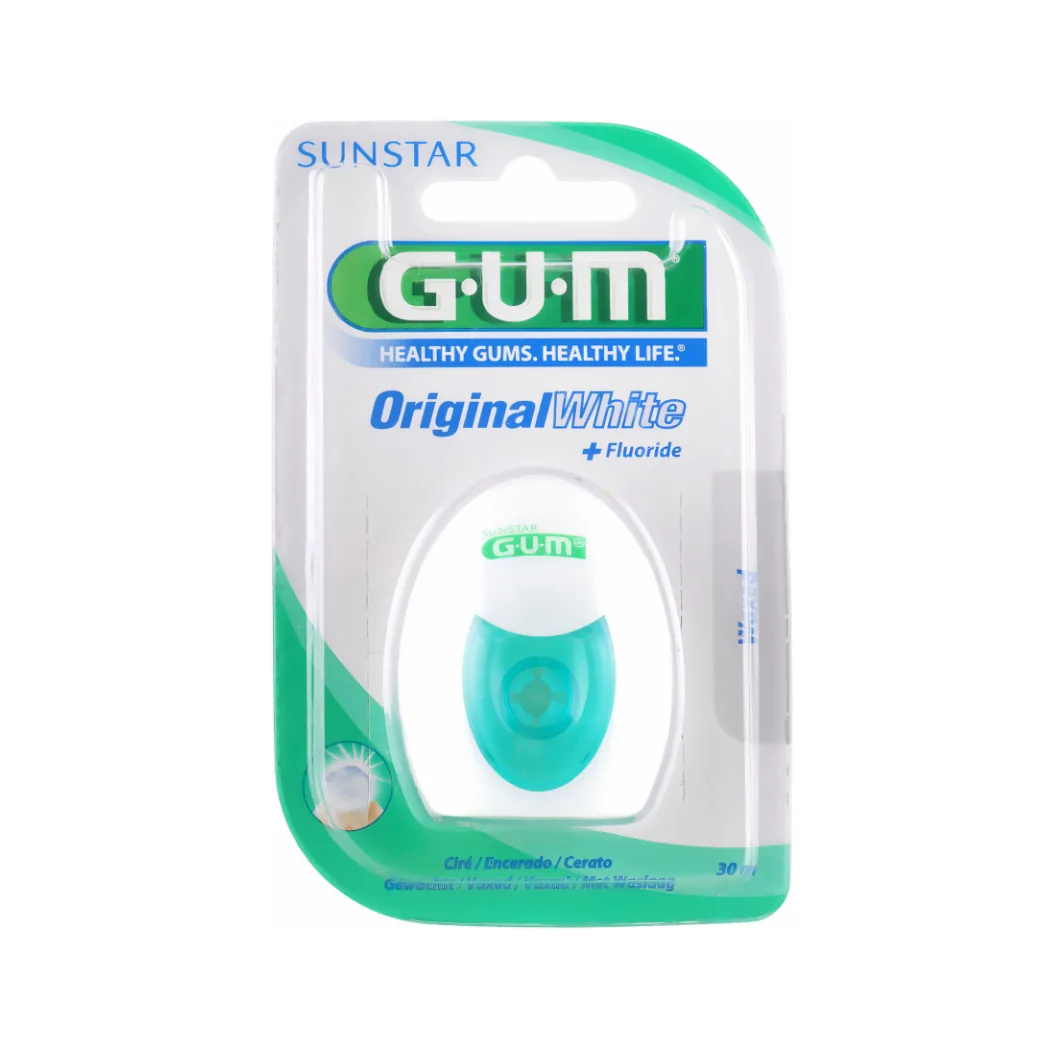Зубна нитка GUM Original White Floss (Оріджинал Вайт Флос), вощена, з фторидом, 30 м (Sunstar GUM)