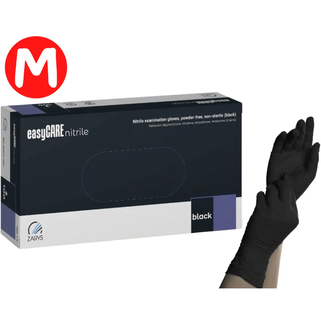 Нітрилові рукавички EasyCare Black, чорні, розмір M, 100 шт. (Zarys)