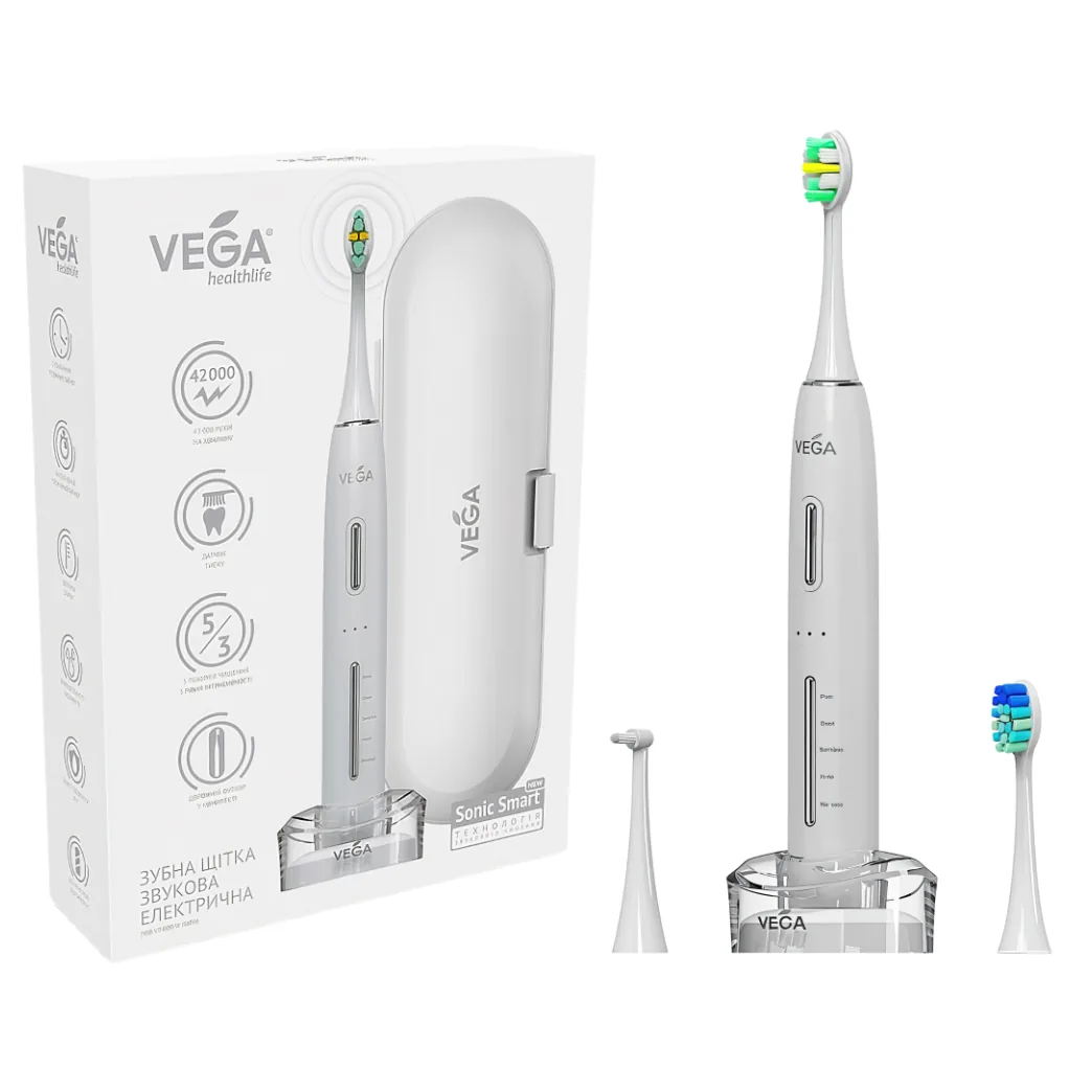 Sonic Smart Pro VT-800 B - Електрична звукова зубна щітка, колір: біла (Vega)