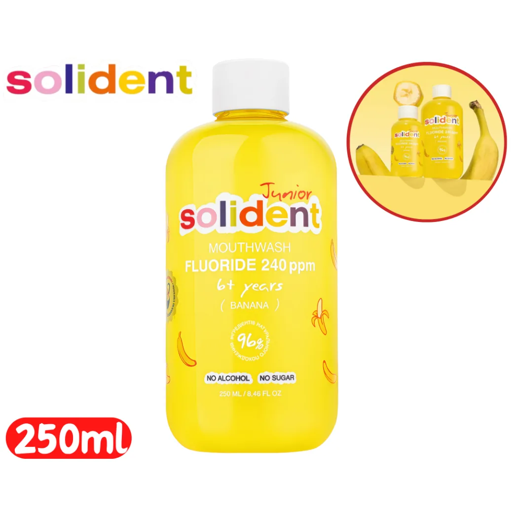 Дитячий ополіскувач для ротової порожнини Solident Junior з фтором 240 ppm, банан 250 мл (Solident) солідент