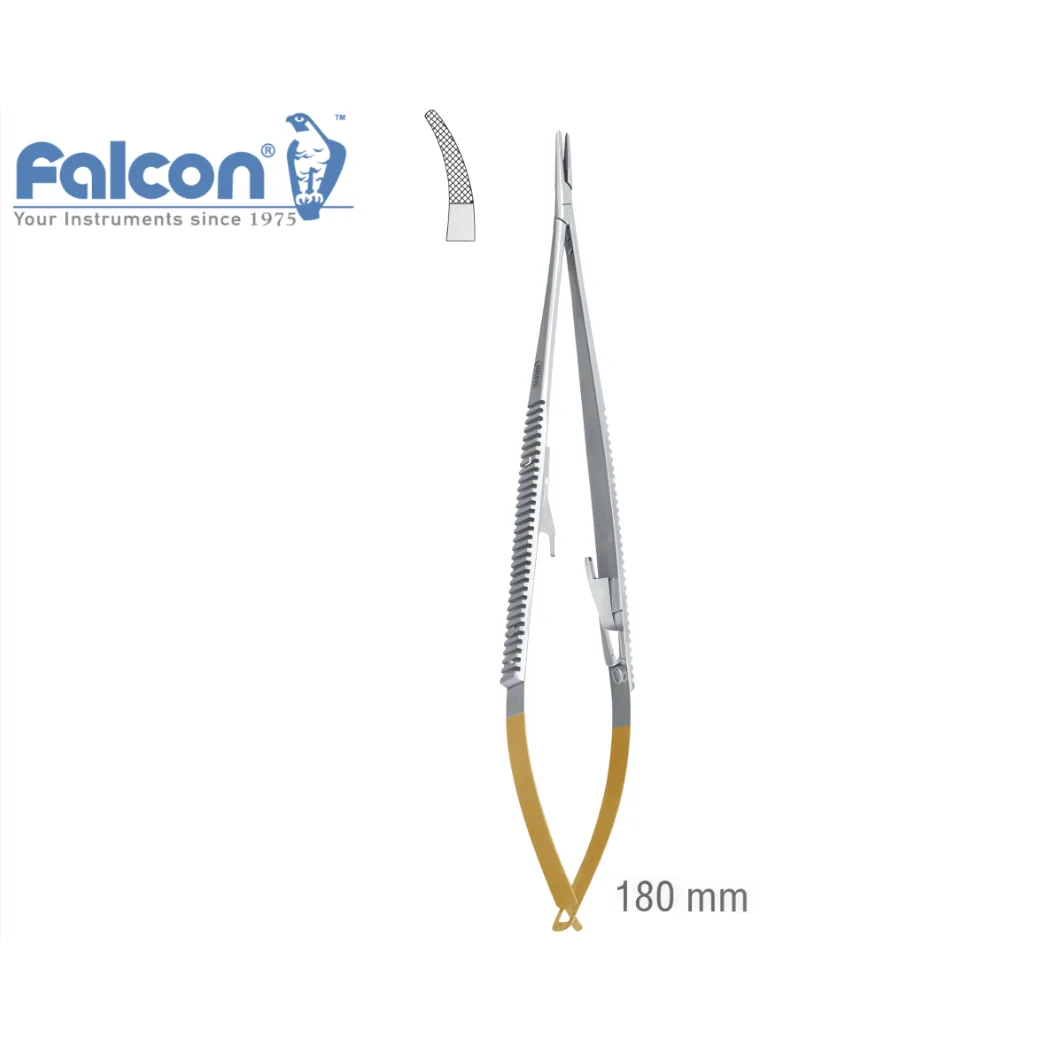 Голкотримач мікро Falcon-Grip Castroviejo зігнутий 180 мм із твердосплавними вставками (TC), BN.153.180 (Falcon)