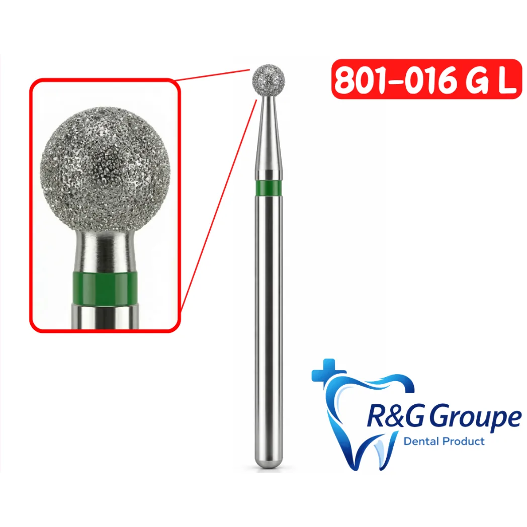 Бор алмазний, 801-016 G L зелена кулька на довгій ніжці (R&G Groupe France)