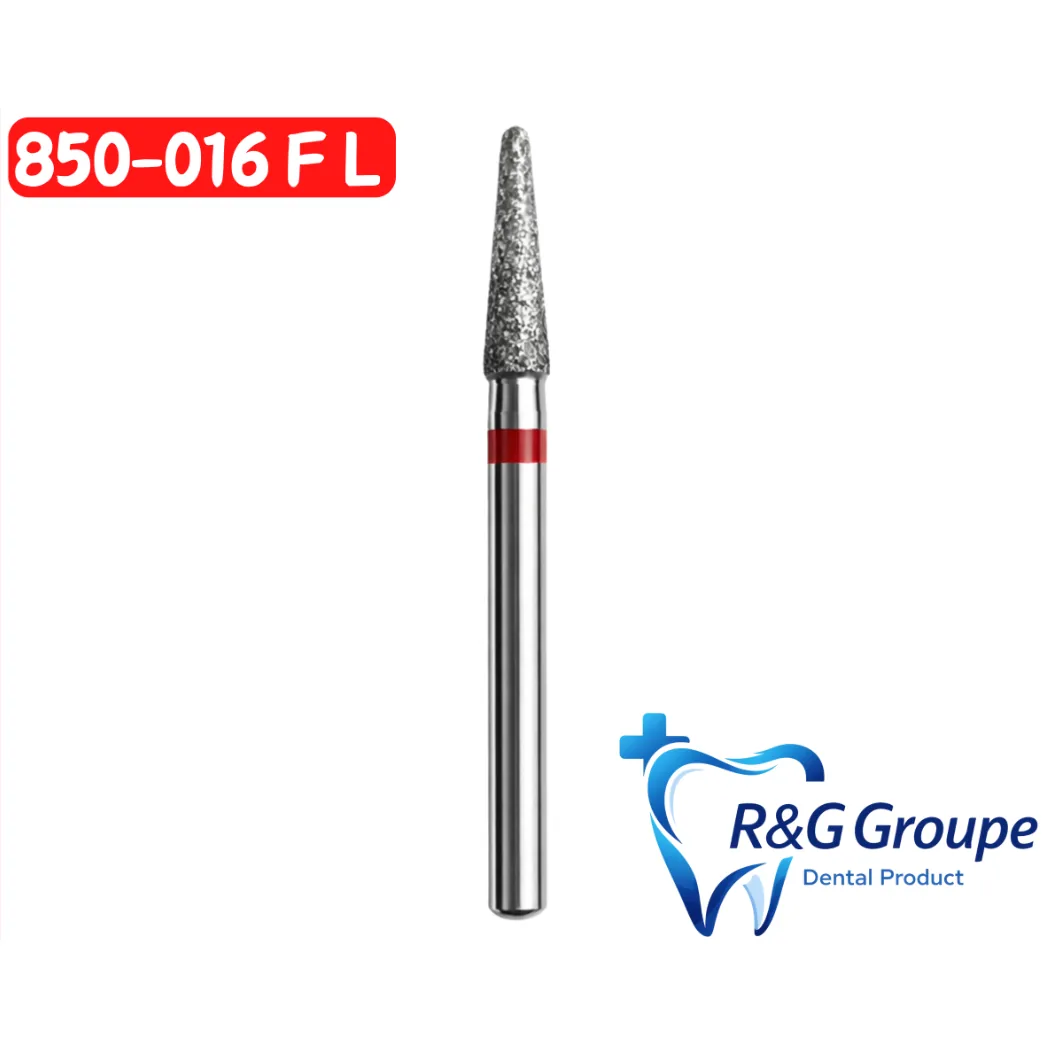 Бор алмазний, 850-016 F L закруглений конус, червоний (R&G Groupe France)
