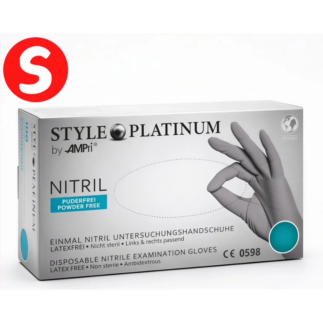 Рукавички нітрилові, сріблясто-сірі, розмір S, 100шт, Style PLATINUM (AMPri)