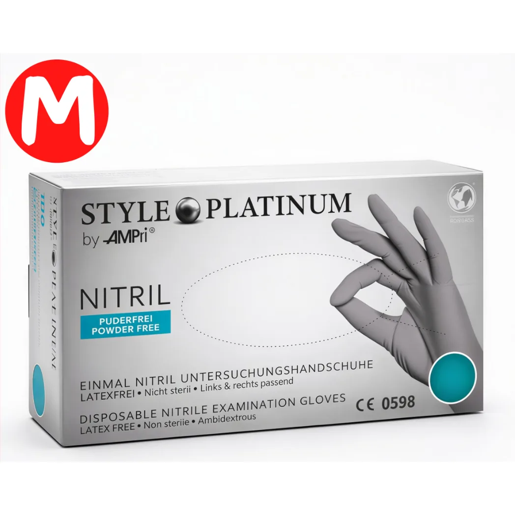Рукавички нітрилові, сріблясто-сірі, розмір M, 100шт, Style PLATINUM (AMPri)