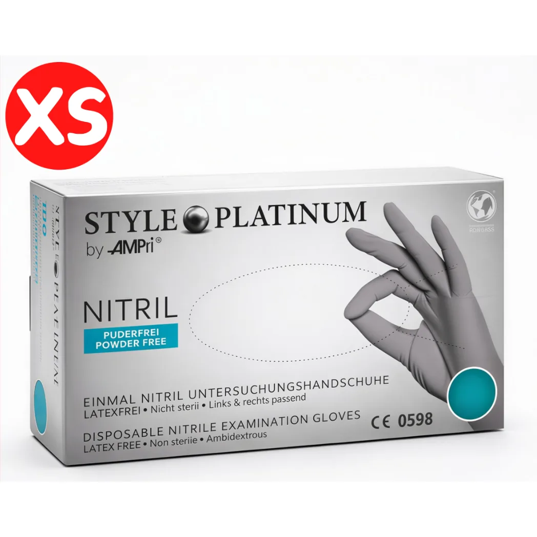 Рукавички нітрилові, сріблясто-сірі, розмір XS, 100шт, Style PLATINUM (AMPri)