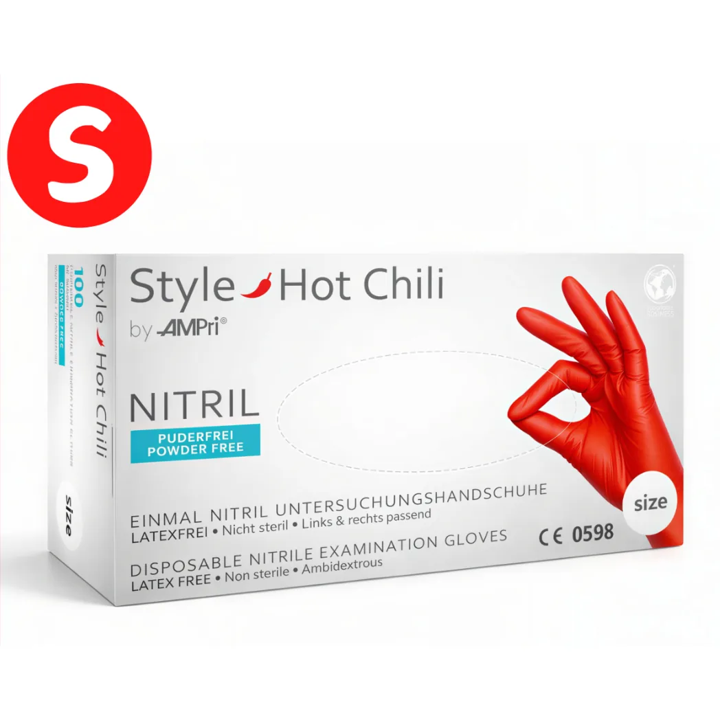 Рукавички нітрилові, червоний, розмір S, 100шт, Style Hot Chili (AMPri)