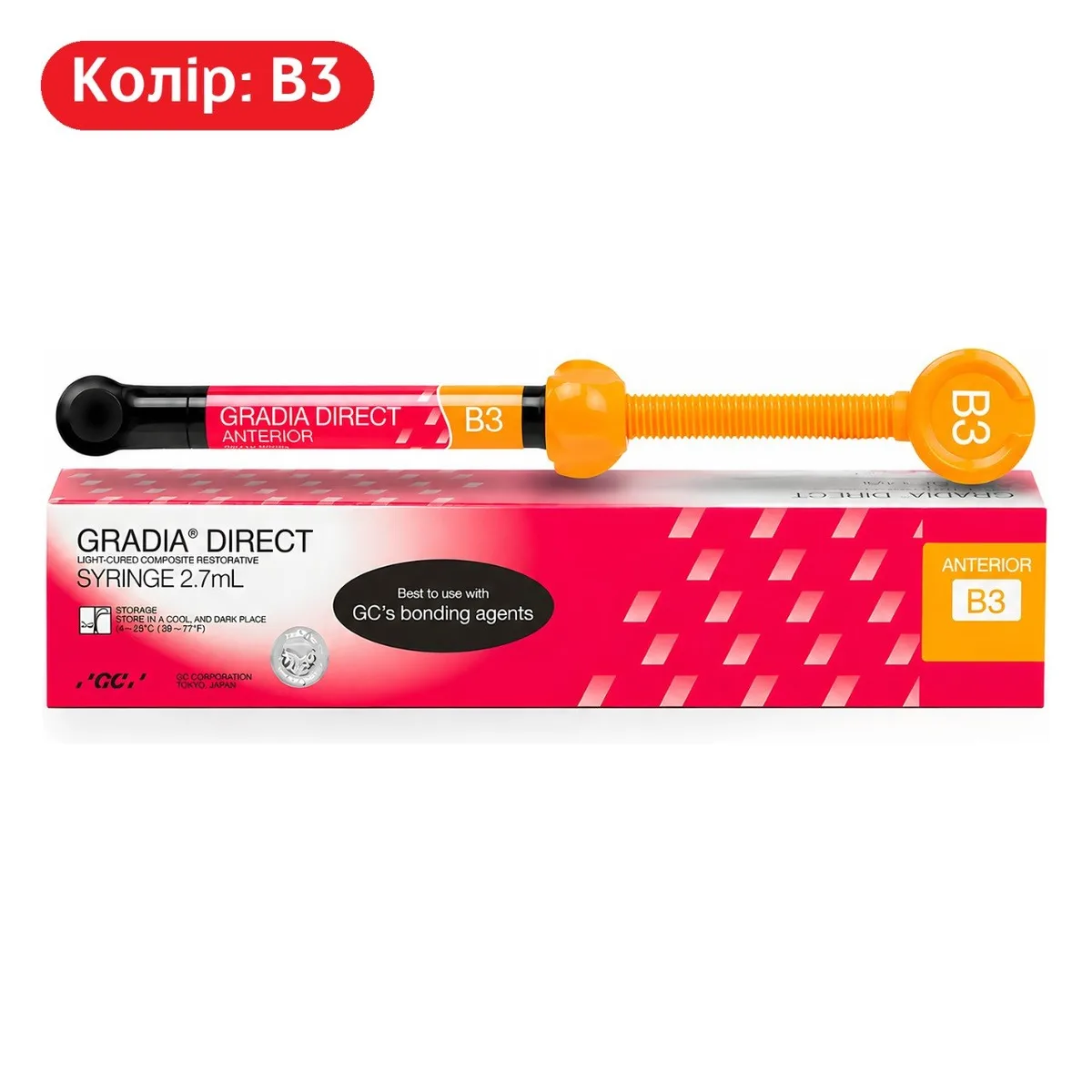 Шприц композиту Gradia Direct Anterior 2.7 мл/4 г, відтінок B3, світлової полімеризації (GC)