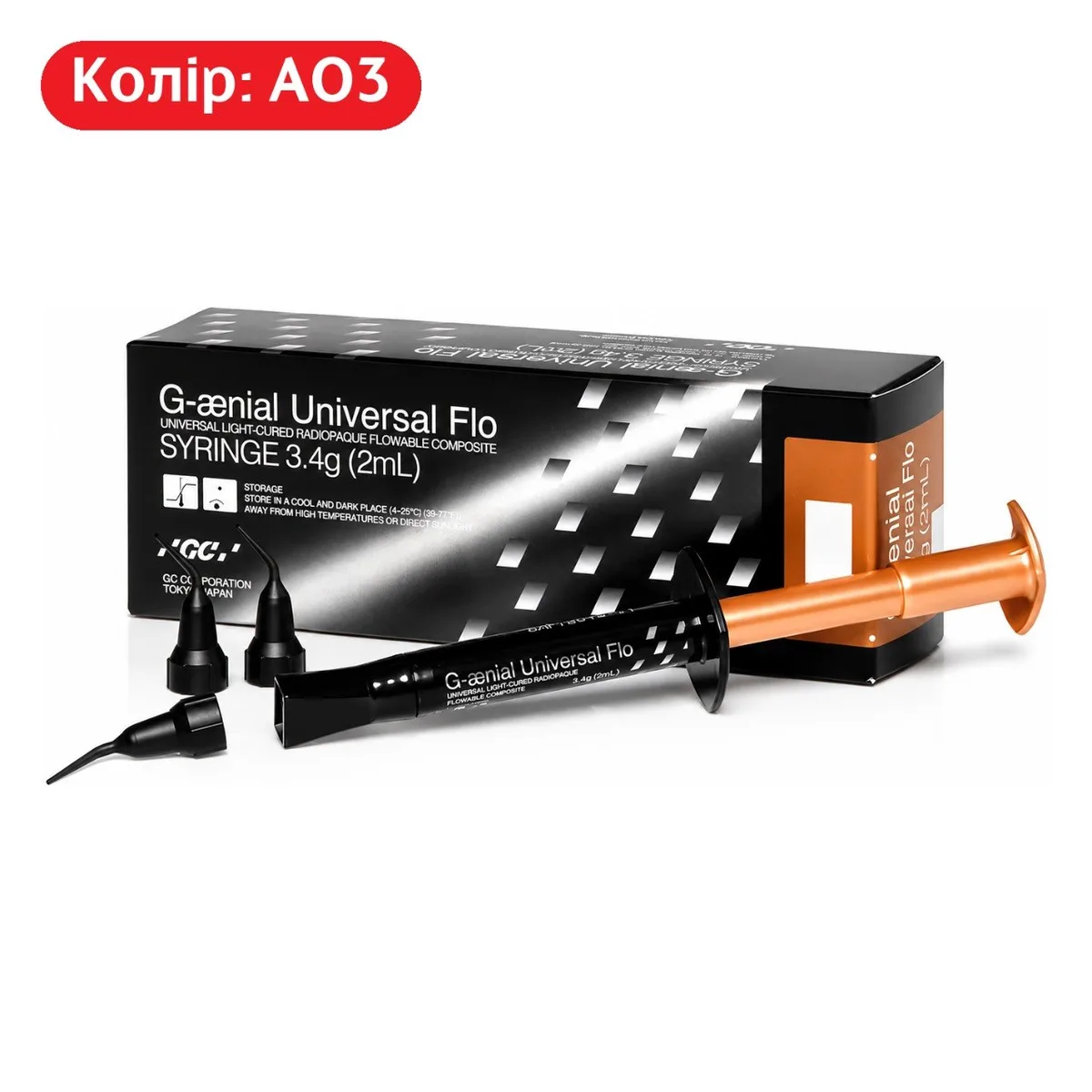 Універсальний рідкотекучий композит G-aenial Universal Flo, колір AO3, шприц 3.4 г / 2 мл (GC)
