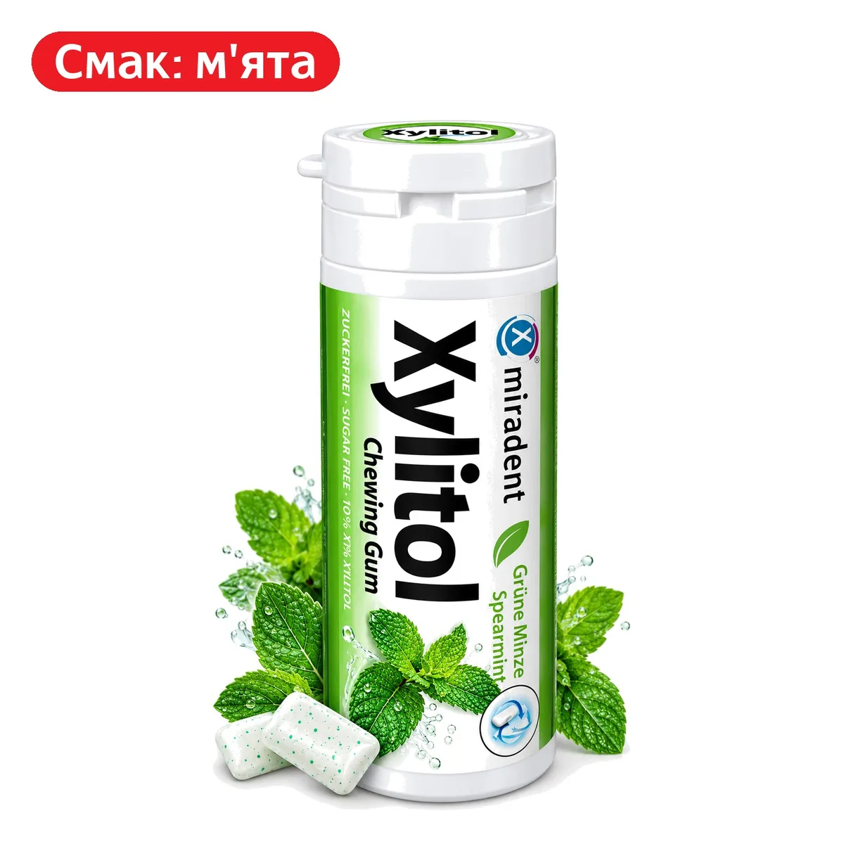 Жувальна гумка з ксилітолом Xylitol Chewing Gum (Ксиліт Чюїнг Гам), без цукру, смак кучерявої м'яти (Miradent)