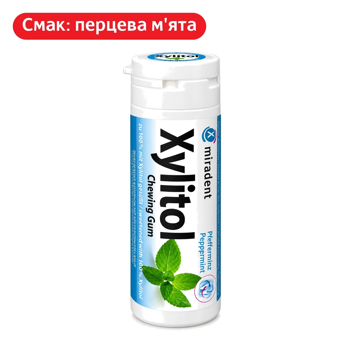 Жувальна гумка з ксилітолом Xylitol Chewing Gum (Ксиліт Чюїнг Гам), без цукру, смак перцевої м'яти (Miradent)