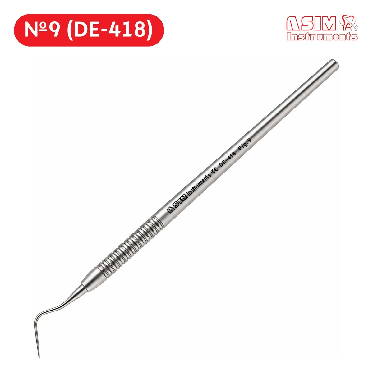 Стоматологічний зонд одновигнутий №9 DE-418, ручка кругла з рифленням (ASIM Instruments)