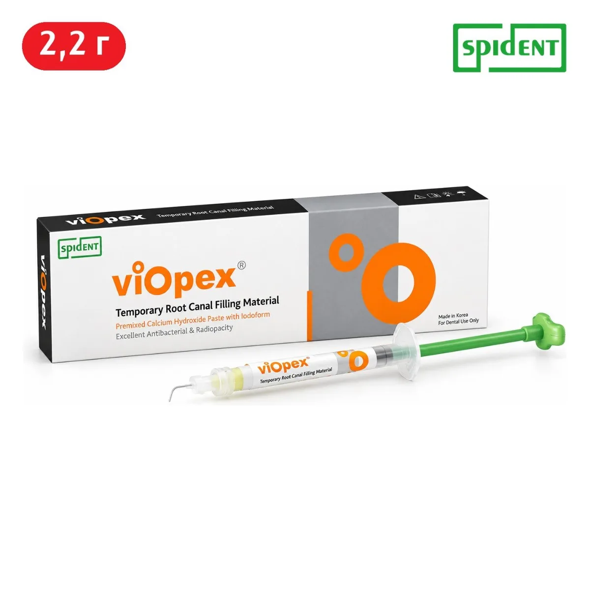 Паста для тимчасового пломбування кореневих каналів viOpex, гідроксид кальцію + йодоформ, 2,2 г (Spident)