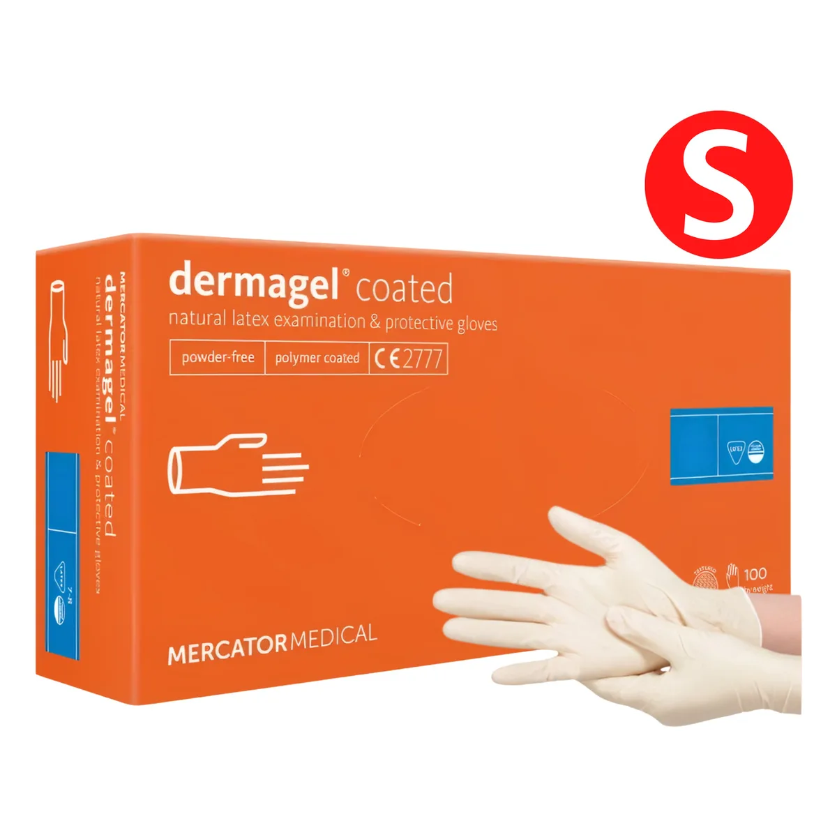 Рукавички латексні Dermagel Coated (Дермагель Коатед), білі, неопудрені, розмір S, 100 шт. (Mercator Medical)